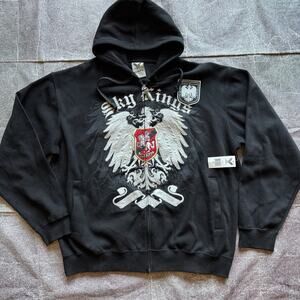 NWT Men's Vintage Avirex Sky Kings Black Eagle Full Zip Hoodie Sweatshirt Sz 2XL